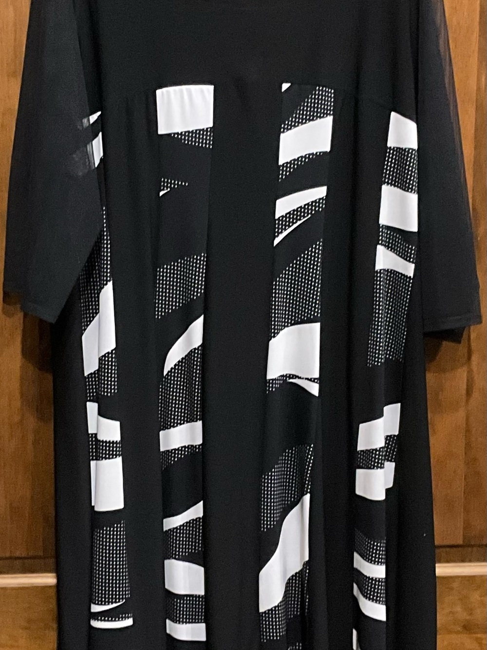 Connie Black Long-Sleeve Dress with White Graphic Stripes